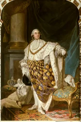 聖なる衣装をまとったフランス国王ルイ16世（1754-1793）の足元の肖像 彼は聖霊（ホーリー・スピリット）の勲章の首飾りを持っている - ジョセフ・シフフレッド・デュプレシ（1725-1802）のアトリエからの絵画（ジョセフ・シフフレッド、ジョセフ・シフフレッド、ジョセフ・シ