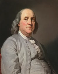 ベンジャミン・フランクリンの肖像」デュプレシ、ジョセフ・シフフレッド（1725-1802）作。油彩・キャンバス、1780年頃。サイズ：73x59cm個人蔵