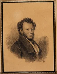 作家アレクサンドル・パウチキン (1799-1837) の肖像 - ジョセフ・ヴィヴィアン (1793-1852) の作品、紙に鉛筆と水彩