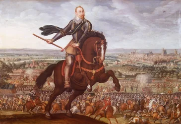 1631年のブライテンフェルトの戦いにおけるスウェーデン王グスタフ2世アドルフ、ジャン・ジャック・ヴァルター作の絵画、三十年戦争、ドイツ