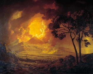 ヴェスヴァの噴火と行列する聖人1月の扉の頭 ジョセフ・ライト・オブ・ダービー（1734-1797）による絵画 18世紀 モスクワ、プーシキン美術館