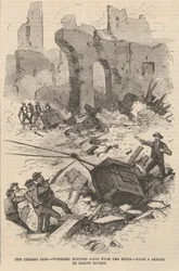 廃墟から金庫を運ぶ労働者、フランクレスリーイラストレイテッド新聞のイラスト、1871年