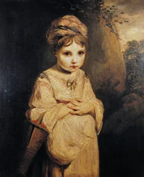 ジョシュア・レイノルズ（1723-1792）による絵画「イチゴを持つ少女」、油彩・キャンバス、76, 6x63, 7 cm