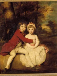 ジョン・パーカーと妹のテレサ 愛情を込めて立つ兄妹の子供たち。ジョシュア・レイノルズ（1723-1792）の作品