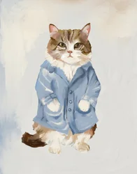 青いコートを着たかわいい猫