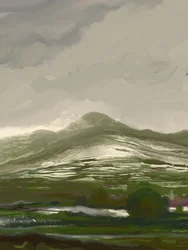 霧のかかった緑の山間の谷