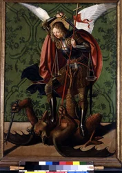 祭壇画の裏面。悪魔を倒すサン・ミシェル。ジョゼ・リーフェリンゼ作、1493-1508年頃の作品