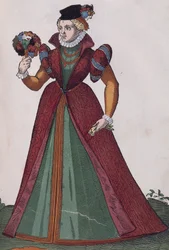 フェラーラの貴族の女性、「Habitus praecipuorum popularum」からの版画