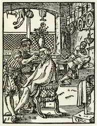 ドイツのフランクフルトのDasStändebuch1568で最初に公開された職業と職業を描いたシリーズの理髪師