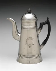 コーヒーポット、c。 1814年-1825年（ピューター、木）