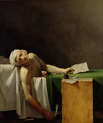 Jacques-Louis David (1748-1825) のオリジナルに基づくマラーの死 (キャンバスに油彩)
