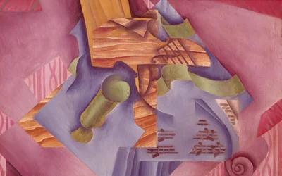 フアン・グリ（1887-1927）作「バイオリンとグラスのある静物」 油彩・キャンバス 46x73 cm
