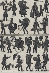 中国の影絵人形の図のシート 3、1859 年。