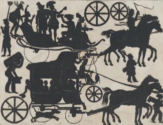 中国の影絵人形の図のシート 5、約。 1850～70年。