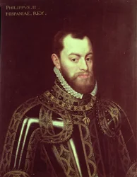 スペインのフィリップ2世の肖像（1527-98）（キャンバスに油彩）
