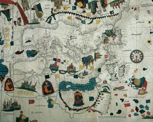 19世紀にJuan de la Cosaが作成した航海用平面図のコピーから見たヨーロッパ