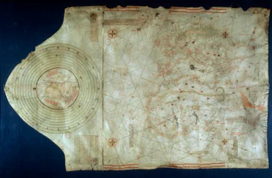 航海士クリストファー・コロンブス（1451-1506）の仲間である地図製作者ファン・デ・ラ・コサ（1460-1510）の海図