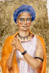 キュベレ・ア・ガッラスの従者として描かれた男性、ローマ後期（紙に水彩画）