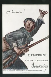 ポストカード、カラーで風刺的。アベル・フェーヴル（1867-1945）が描いた兵士たちのイラスト。