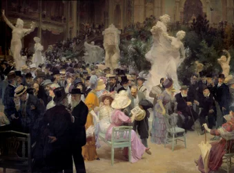 Belle epoque: "A Friday at the Salon des artistes français" パリのブルジョワジーたちが、社交行事の際に集う。詳細ジュール・アレクサンドル・グリュン（1868-1934）の絵画 1911年 日3,6x6,16 m ルーアン、Musee des Beaux Arts