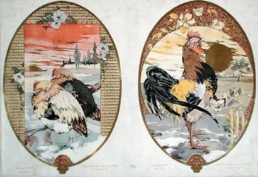 雄鶏と鶏、衝立のためのデザイン、１９００年頃