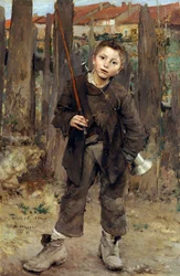 Pas Meche（何もしていない） 艀を引く曳き馬で働く少年 ジュール・バスティアン＝ルパージュ（Bastien Lepage）（1848-1884）の絵画 - 1882 - キャンバスに油彩 Dim 132,1x89,5 cm スコットランド国立美術館（Edinburgh）。