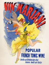 食べ物と飲み物。マリアーニのフレンチトニックワイン（初代コカワイン）。ジュール・シェレ（1836-1932）のポスター（フランス