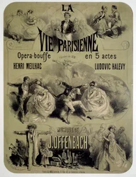 ジャック・オッフェンバック（1819-1880）のオペラ食品「パリの生活」のポスター