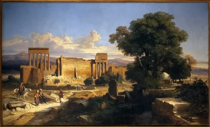 バルベック（またはバールベック、バールベック、古代ヘリオポリス、現在のレバノン）の遺跡。ジュール・コイネ（1798-1860）による絵画、油彩、キャンバス