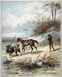 ドン・キホーテとサンチョ・パンサ - Miguel de Cervantes Saavedra (1547-1616)のHistoire de Don Quixote (Don Quixote) - 1887年からのジュール・ダヴィッド(1808-1892)の挿絵 - 。