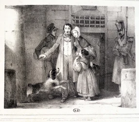 刑務所を出て家族と再会した男（1830年頃