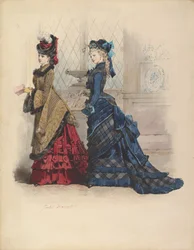 デイドレスを着た 2 人の女性、1875 年。