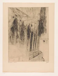 ゲントのシント・ニクラス教会の側面のファサードの眺め Eglise St. Nicolas Gand (オブジェクトのタイトル) Rue du Chapeau Rouge a Gand