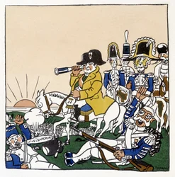 アウステルリッツの戦い（1805年）におけるナポレオン - ジュール・ドゥパキ著「フランス史」（本人による挿絵、ジョンキール編、パリ）より