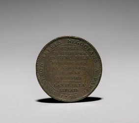 メダル: 1792 年にパリのモネロン兄弟が発行した 5 つのソル。