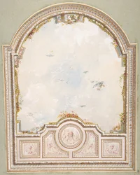 騙し絵の空が描かれた天井のデザイン（19世紀後半クリエイター。ジュール＝エドモンド＝シャルル・ラシェス、ウジェーヌ＝ピエール・グーデ。
