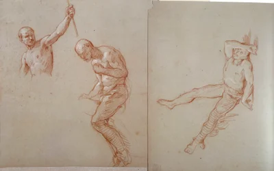 アメリカのインディアン：「Etude de horalier indien」Drawing a la sanguine ジュール・エミール（Jules-Emile）・サンタン（1829-1894）作 19世紀 ブレランクール、フランス・アメリカ美術館蔵