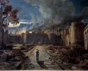 ソドム（ソドマ）。火による都市の破壊。部分。ジュール・ロランス（1825-1901）による絵画。オルレアン、オルレアン美術館