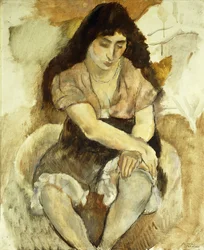 若い女性が座っています。若い着席少女、1921
