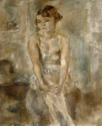 シャツに座っている若い女性。シャツに座っている若い女性、1923