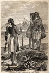 ジュール・ペルコックが1850年から1852年にかけてのウォーガン男爵のカリフォルニア旅行の物語を説明するために描いた、コロラド川のインディアンのタイプ。パリの "Le tour du monde, nouveau journal des voyages "に掲載された版画。