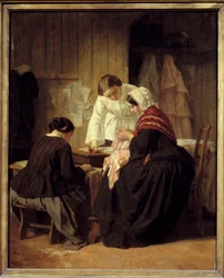 裁縫をする3人の女性ジュール・トレイヤー（1824～1909）の絵画