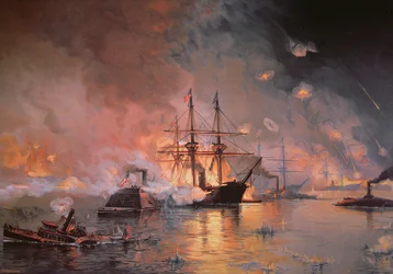 北軍旗手デビッド・G・ファラガットによるニューオーリンズの攻略（1862年4月24日）（油彩・キャンバス