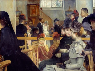 教会での挙式結婚式。ジュリー・デランス・フォアガード（1859-1892）の絵画 1884年 ブレスト、美術館