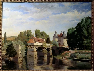 ヴァーノン橋の廃墟。 Julien Devos (1846 - 1925) の絵画