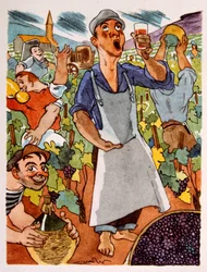 フランスのブドウ園。 1944年。ジュリアン・パヴィルによるイラスト