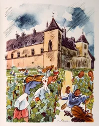 フランスのブドウ園。 1944年。ジュリアン・パヴィルによるイラスト