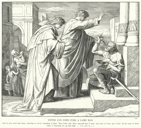 ペテロとヨハネが足の不自由な人を治療する様子（エングレービング