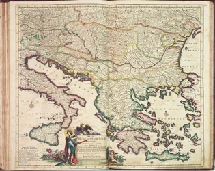 ユストゥス・ダンケースの地図帳：ハンガリーとギリシア、1688年頃（カラー版画）