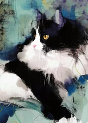 生き生きとしたタキシードキャットの肖像画